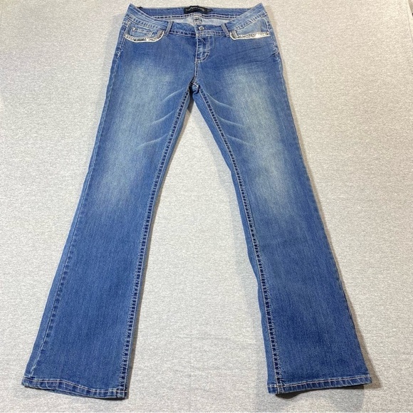 Twentyone Black Jeans Women 9/10R Blue Low Rise Slim Boot Sequins Casual Denim - Picture 2 of 16